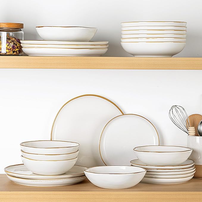 AmorArc Ceramic Dinnerware Sets,Handmade Reactive Glaze Stoneware Plates and Bowls Sets,Highly Scratch Resistant | Dishwasher & Microwave Safe Dishes Set,Service for 8 (24pc)