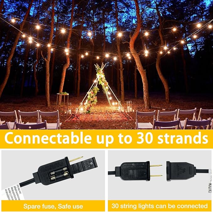 DAYBETTER Outdoor String Lights Waterproof LED Edison Outside Lights, 2200K 34 Shatterproof ST38 Bulbs, Hanging Umbrella Lite for Garden Camping Patio Porch Backyard Deck Balcony