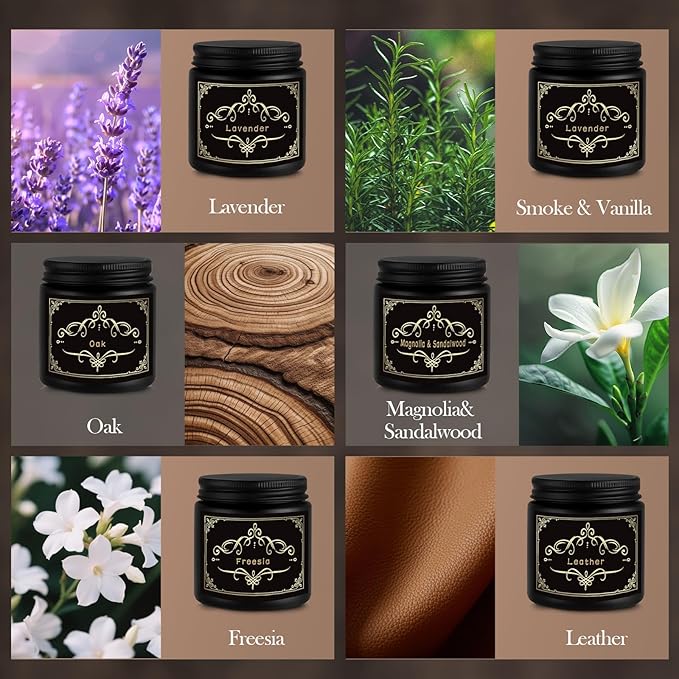 6 Pack Scented Candles for Home, Scented Candles Gifts Set for Men Women, Smoke-Free Strong Fragrance Long Lasting, Natural Soy Jar Candles Set for Boyfriend Him Dad, Men Birthday