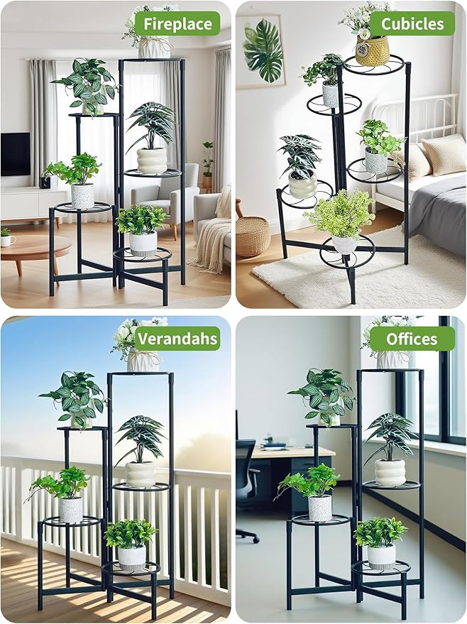 Corner Plant Stand Indoor Outdoor Tall Metal Flower Pot Stands for Multiple Plants 5 Tier Heavy Duty Plant Shelf for Patio Garden Balcony Living Room Bedroom Black Kite