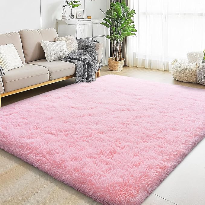 Pink Area Rugs for Living Room, 5x7 Fluffy Shaggy Rug Soft Carpets, Rugs for Bedroom Nursery Kids Room Dorm Home Decor Aesthetic