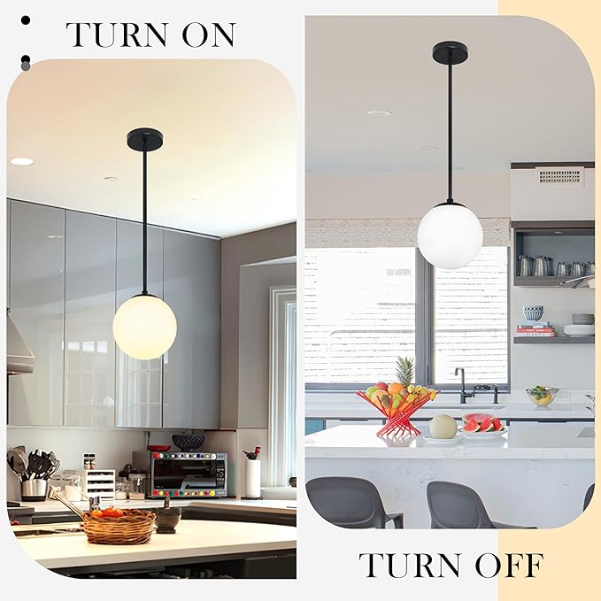 6 Inch Globe Pendant Light Black Mid Century Modern Globe Light Fixture Mid Century Milk Glass Pendant Lamp Matte Black Finished with Milk Glass Lampshade for Kitchen Island