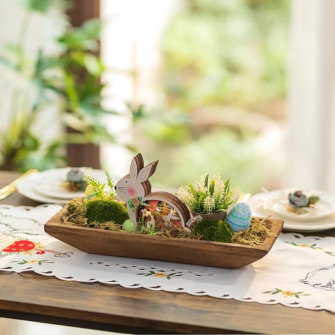 Hanobe Decorative Wooden Dough Bowl: Wood Bowl Decor for Entry Table Decor Coffee Table DecorDining Room Kitchen Decor, Brown