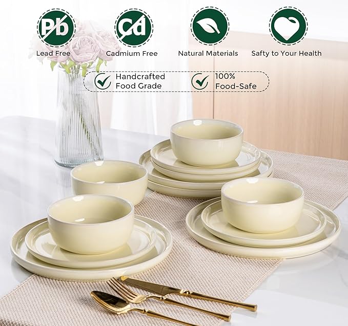 AmorArc Stoneware Dinnerware Sets for 4,Round Reactive Glaze Ceramic Plates and Bowls Set,Highly Scrath Resistant | Dishwasher & Microwave Safe Dishes Set,Service for 4 (12pc)