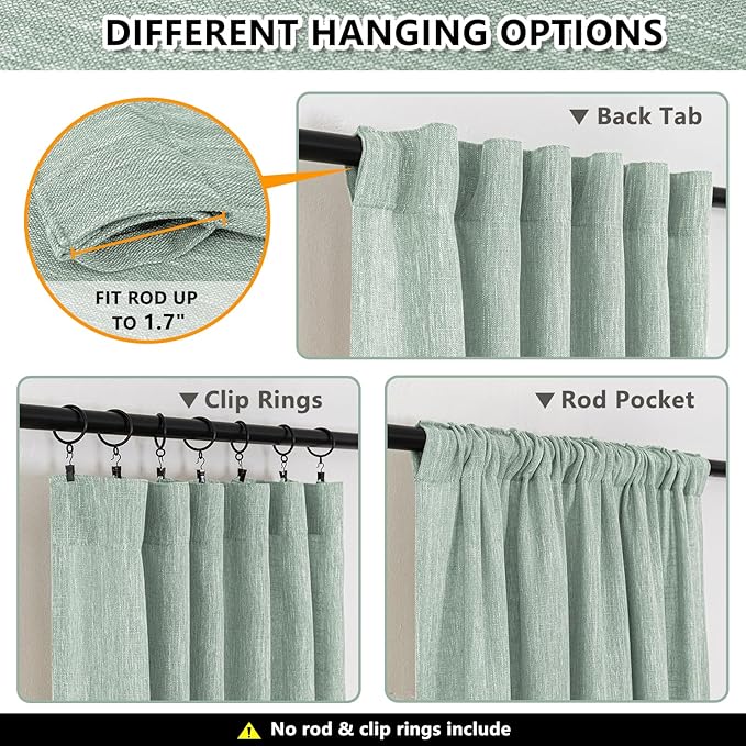 MYSKY HOME Semi Sheer Curtains for Bedroom, Kitchen Curtain Panels Cotton Polyester Blend Fabric Linen Look Texture Light Filtering Privacy Drapes, Farmhouse Home Decor, 50" x 63", Aqua, 2 Pieces