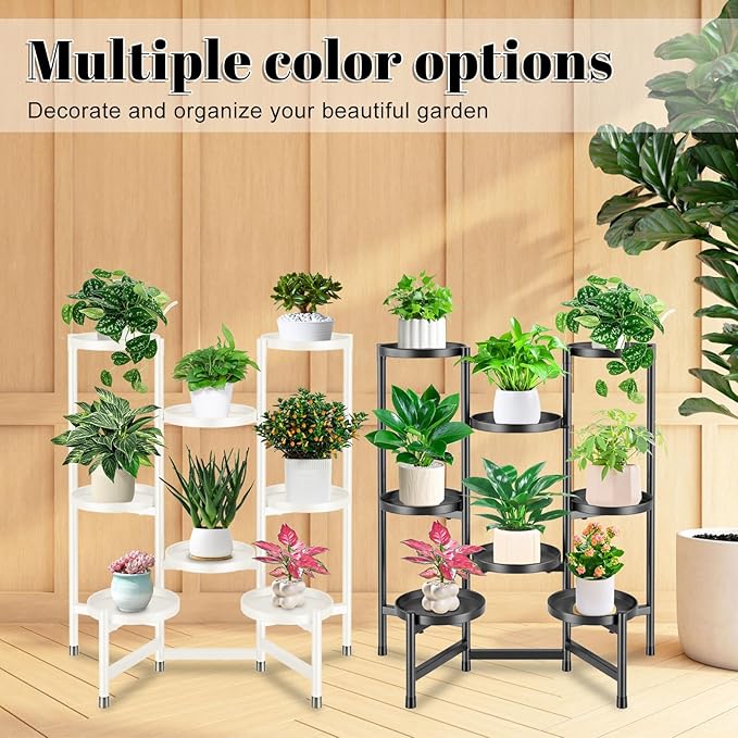 8 Tier Metal Plant Stand for Indoor Outdoor, Heavy Duty Flower Pot Stands for Multiple Plant, Anti-Rust Iron Plant Pot Shelf, Decoration Racks for Living Room Balcony Garden Patio (White)
