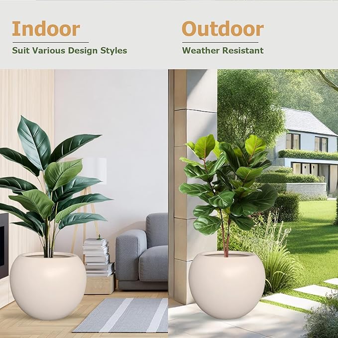 Globo Large Fiberstone Plant Pot, Large Planters for Indoor Plants, Outdoor Planters for Porch (Kilim Beige, 20" D x 16" H)