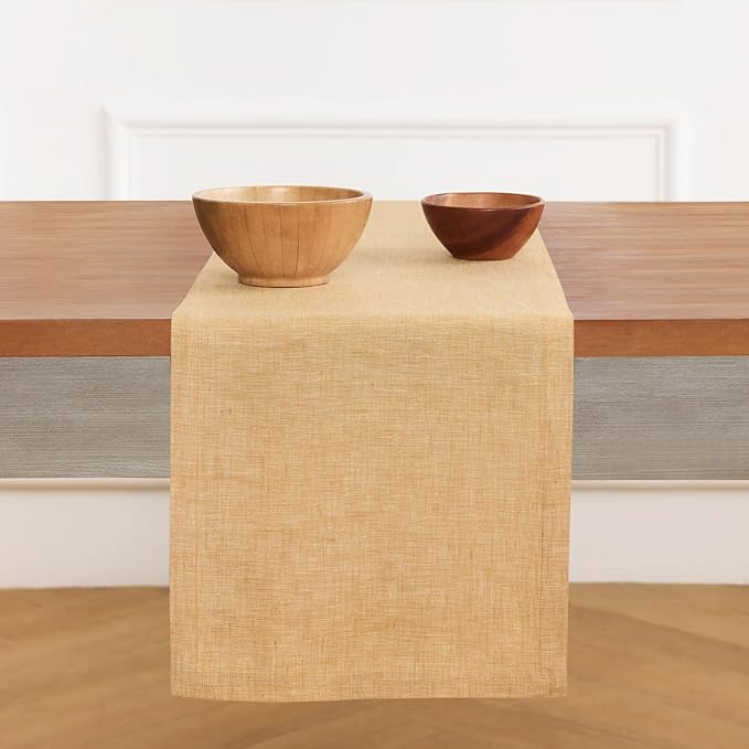 Solino Home Linen Table Runner 132 Inches Long - Athena, 100% Pure Linen Golden Nugget Table Runner 14 x 132 Inch for Dining, Fall, Autumn, Thanksgiving