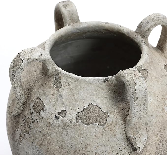LuxenHome Rustic Ceramic Vase,11'' Gray and White Round Vase,Terracotta Large Flower Vases with Handles for Living Room Home Decor,Vintage Pottery Tall Vases Home Décor Accents