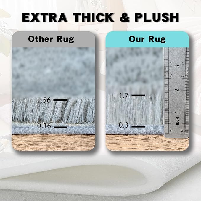 Grey Area Rug for Bedroom, 4x6 Soft Rugs for Living Room Nursery Kids Room Dorm Home Decor Aesthetic, Fluffy Shaggy Rug with 4 Anti-Slip Carpet Tapes