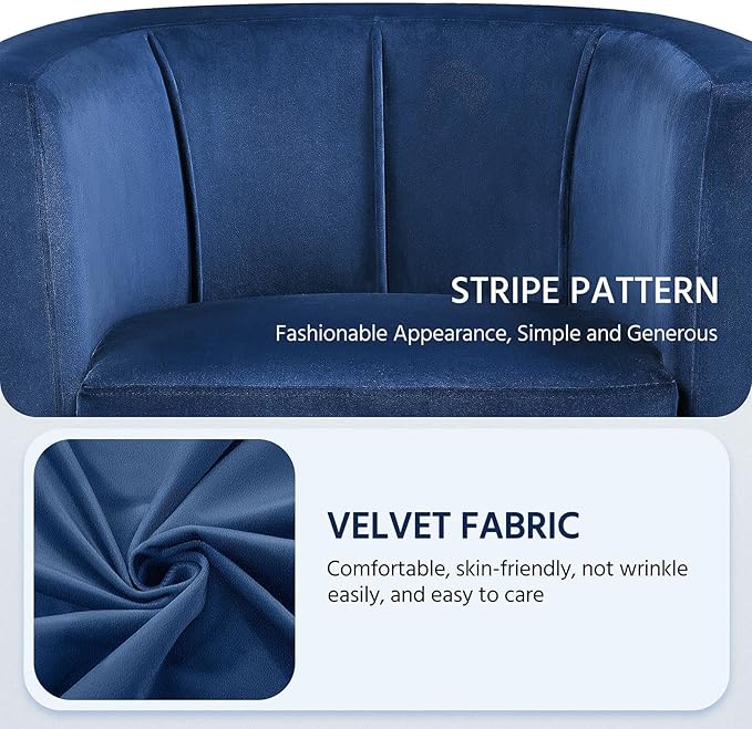Yaheetech Velvet Accent Chair, Modern and Comfortable Armchairs, Upholstered Barrel Sofa Chair for Living Room Bedroom Waiting Room, Blue