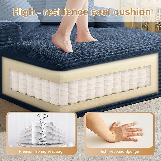 Boneless Couch Sofa Chiar Chaise Lounge Chair Indoor Upholstered Corduroy Couch Cloud Sleeper Sofa Oversized Reading Chair for Living Room No Assembly Required (Blue, 50" W x 67" D)