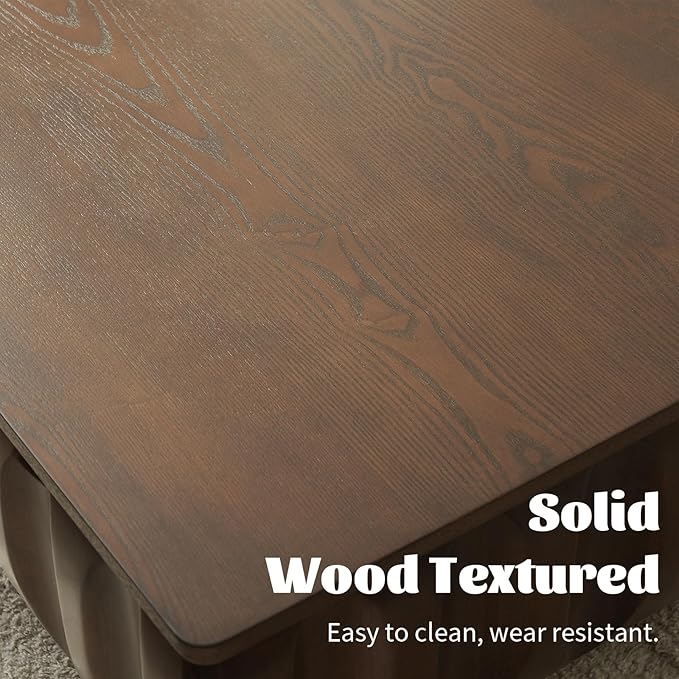 31" Lift Top Coffee Table for Living Room, Fluted Coffee Table with Hidden Storage Compartment, Mid Century Modern Solid Wood Veneer Square Center Table for Office Apartment Small Space, Walnut