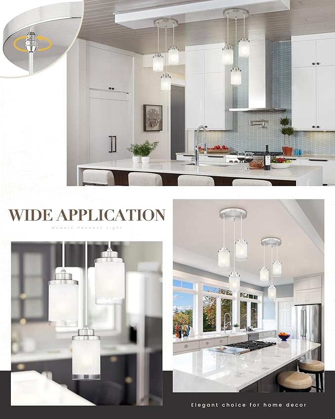 TENGXIN 3-Lights Modern Pendant Light with Glass Shade Brushed Nickel Pendant Lighting Adjustable Industrial Retro Style Hanging Light Fixture for Kitchen, Farmhouse