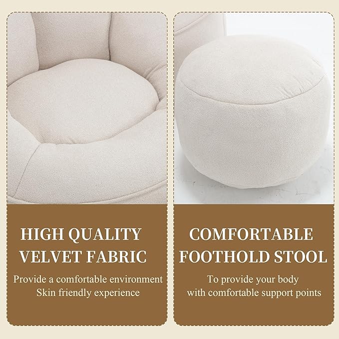 Bean Bag Sofa Chair with Foam Padded Velvet Bean Bag Chair with Soft Foam Padded Ottoman