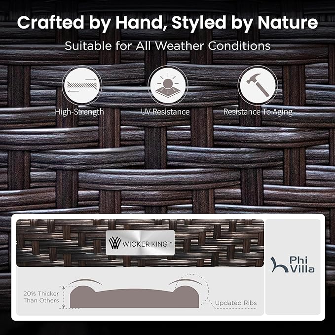 PHI VILLA Outdoor Modern Patio Furniture Set, Upgraded Wicker&Metal Patio Furniture Conversation Set with Waterproof Thick Cushions for Porch, Poolside, Deck, and Yard (4 Pieces,Navy)