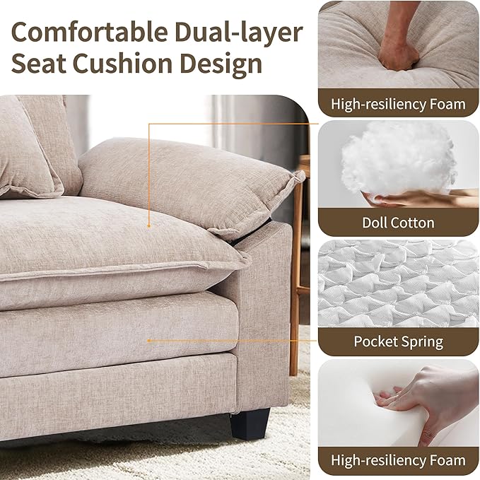 SweetGO corporation 45" Chenille Lounge Chair for Reading, Modern Couch Cozy Sofa Bed, Upholstered Living Room Single Sofa Accent Chair with Ottoman, Coffee