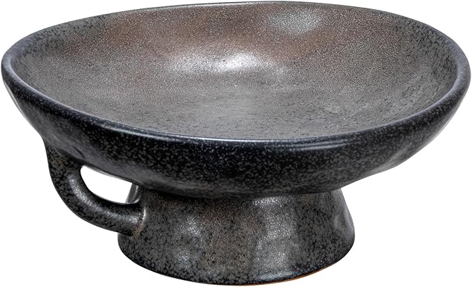 Creative Co-Op Stoneware Bowl with Handle and Base, Black Reactive Glaze