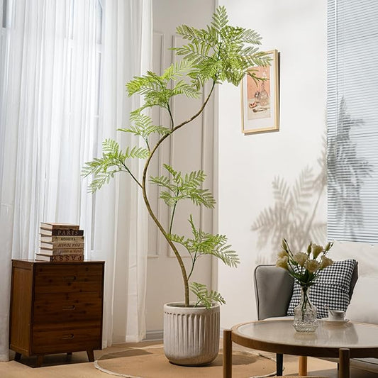 7.9FT Artificial Tree Fake Jacaranda Tree,Faux Tall Tree Lifelike Green Leaves Large Plants Indoor Fake Trees for Home Decor