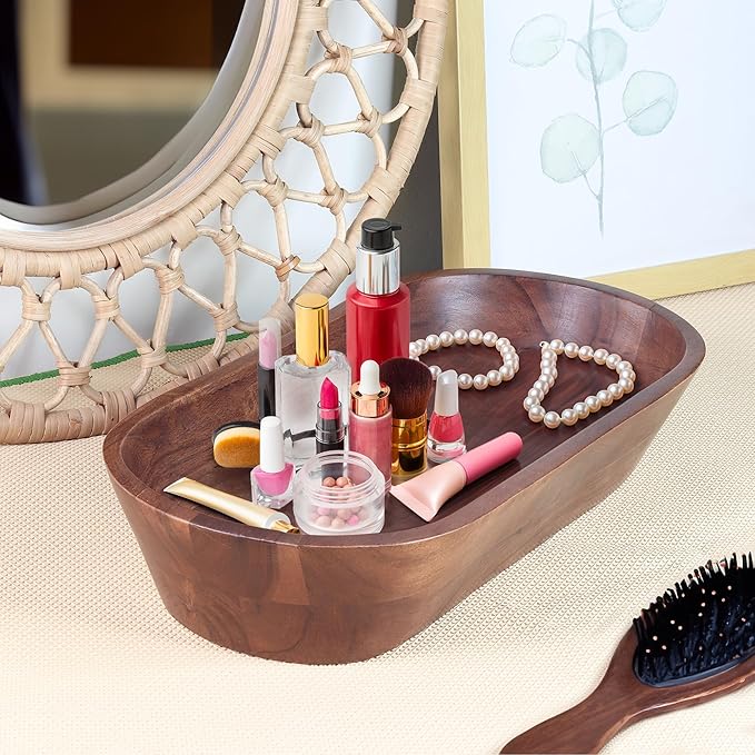 Luxe Designs Wooden Dough Bowl - Dark Burnt Acacia Wood - Handmade Decorative Bowls for Home Decor, Bathroom, Kitchen Counter, & More - Rustic Large Wood Dough Bowl for Decor, Cosmetics, and Keys