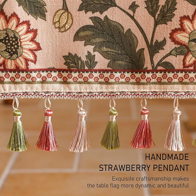 ISAENNE Designer Provence Elegant Linen Table Runner 102 Inches Long,Flower and Leaves Pattern Durable Table Runners for Dining Tables,Thanksgiving,Kitchen Tables,Christmas,12"*102"-Ratina