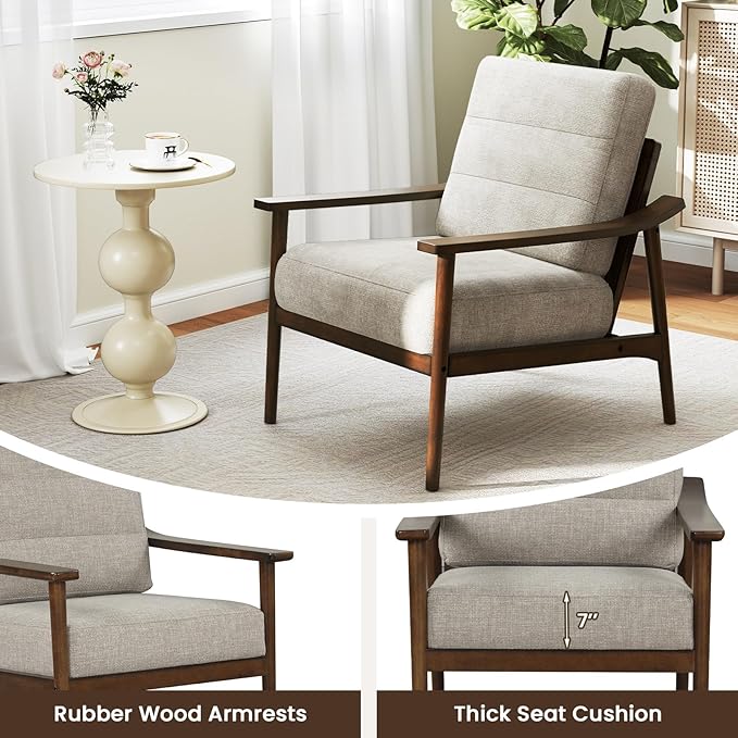 Giantex Mid Century Modern Accent Chair Set of 2, Max Load 440 LBS Upholstered Living Room Chair w/Rubber Wood Armrests & Legs, Removable Back Cushion, Comfy Reading Arm Chair for Bedroom