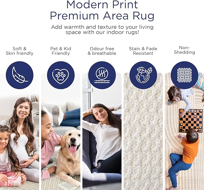 Abani Area Rug for Living Room -Nuevo 6' x 9' Beige Arch Pattern Area Rug, Soft and Durable Living Room Rug, Stain and Fade Resistant, Chic Modern Design, Pet & Kid Friendly