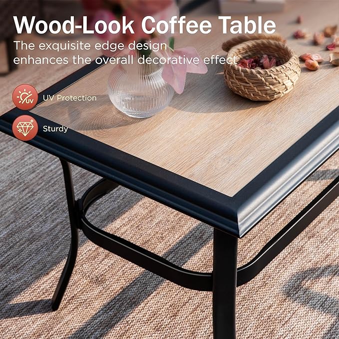 PHI VILLA Outdoor Modern Patio Furniture Set, Upgraded Wicker&Metal Patio Furniture Conversation Set with Waterproof Thick Cushions for Porch, Poolside, Deck, and Yard (5 Pieces,Red)