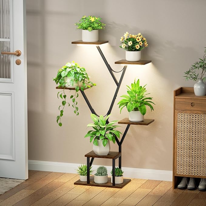 Plant Stand Indoor with Grow Lights, 44" Corner 5 Tiered Plant Shelf for Indoor Plants Multiple，Flower Stand Display Rack for Living Room, Patio, Balcony
