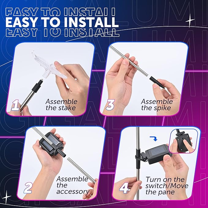 GIGALUMI Solar Garden Lights, 6 Pack Solar Butterfly Lights Decoration, Outdoor Garden Decoration Color Changing LED, Outdoor Decorative for Pathway, Lawn, Patio, Driveway