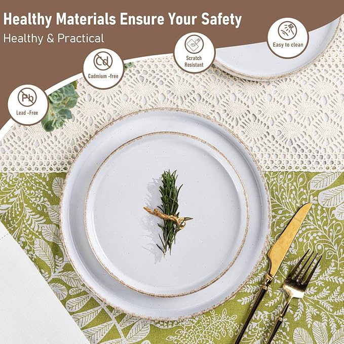 AmorArc Ceramic Dinnerware Sets for 4, 12 Pieces Handpainted Plates and Bowls Set with Rustic Terracotta Underside, Scratch Resistant Stoneware Dishes Set, Dishwasher & Microwave Safe