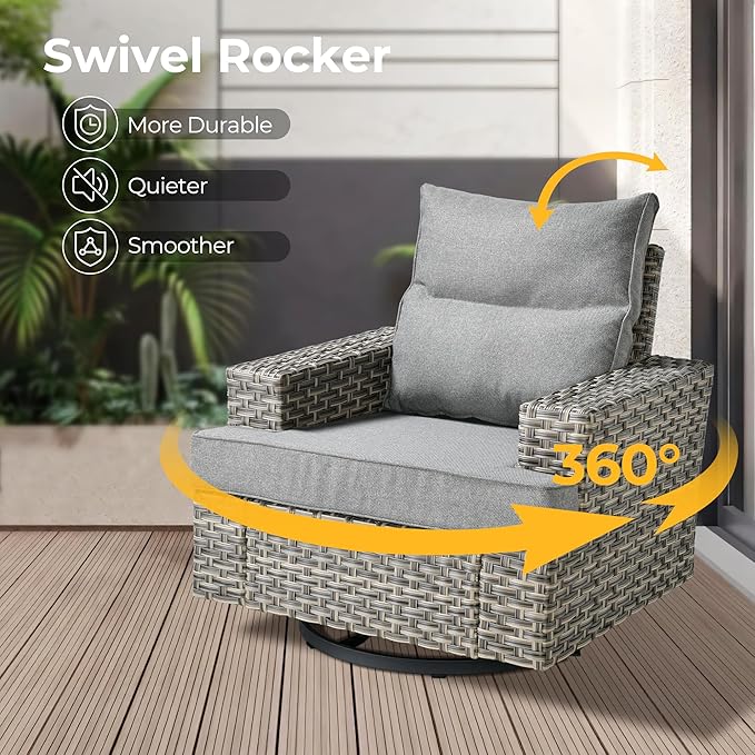 HOOOWOOO Outdoor Sectional Patio Furniture Set with Fire Pit Table,13 Pieces Wicker Conversation Sets L Shaped Couch,Extra Deep Out Door Sofa Outside Furniture with Swivel Chairs,Charcoal Gray