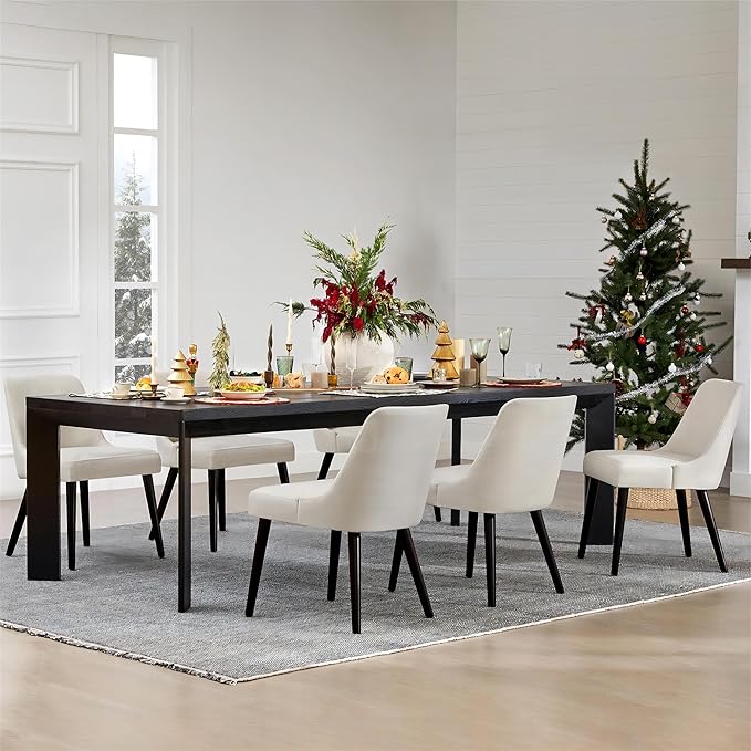 CHITA Mid-Century Modern Dining Chair, Upholstered Fabric Accent Chairs, Set of 2,Performance Fabric in Linen
