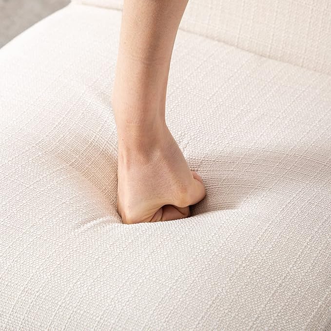 VESCASA Linen Upholstered Dining Chairs Set of 2, Mid Century Modern Padded Chair with Chrome Metal Frame for Restaurant, Dining Room, Kitchen, Cream