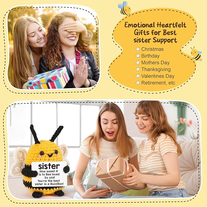 LEJIAJINW Sister Gifts for Christmas, Sister Birthday Gift, from Sis/Brother, Unique Stocking Stuffer for Women Sis Valentines Mothers Day for Her, Funny Easer Decorations, Cute Mini Handmade Bees