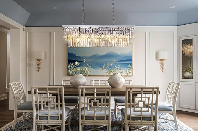 Wellmet 9-Light Crystal Chandelier 34.5 inch, Contemporary Modern Chandeliers Adjustable for Living Room, Dining Room, Pool Table Light, Kitchen Island Lighting (Chrome, 40 inches)