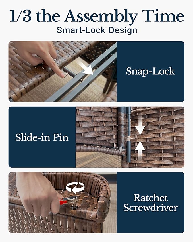 HILLGA Luxury Patio Furniture Set with 6-Inch Thick Cushions, High Back Outdoor Swivel Rocker Chairs and Table, 3-Piece All Weather Conversation Set for Porch Deck Balcony Yard, Dark Grey (V3)