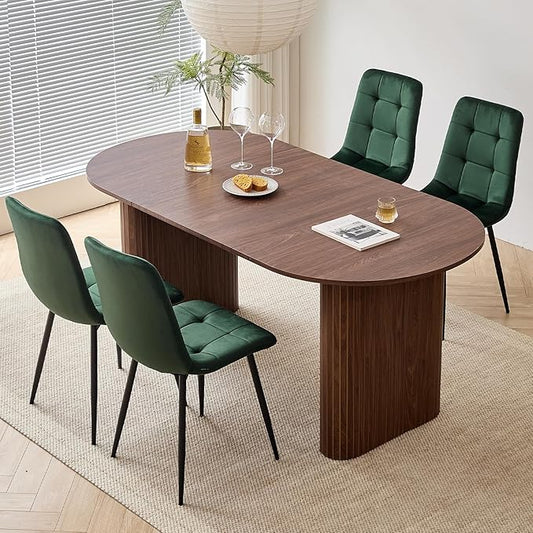 5-Piece Dining Table Set for 4 6 People with Heavy Duty Legs Dining Room Tables Set for 4 Table and Chairs for Living Room Kitchen Apartment(Walnut Table with 4 Green Chairs)