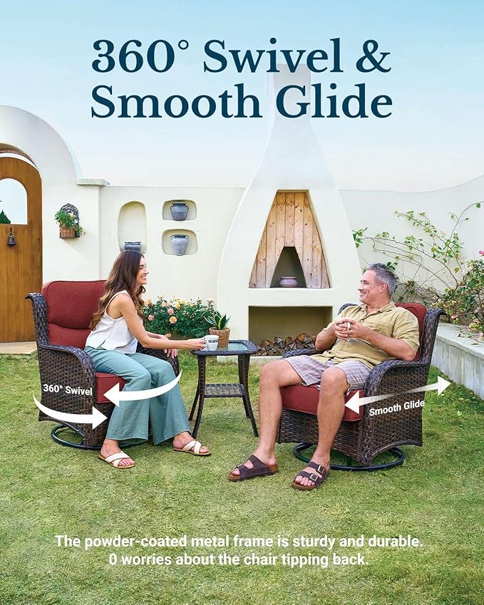 HILLGA Luxury Patio Furniture Set with 6-Inch Thick Cushions, High Back Outdoor Swivel Rocker Chairs and Ottoman, 5-Piece All Weather Conversation Set for Porch Deck Balcony Yard, Burgundy (V3)