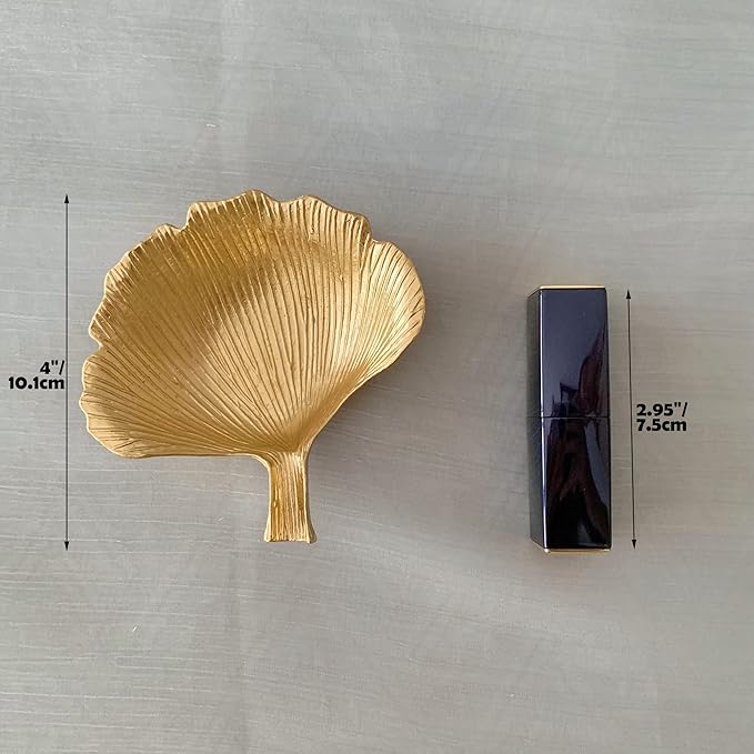 Metal Jewelry Dish, Small Leaf Shaped Ring Holder Jewelry Organizer, Trinket Dish Vanity Tray for Dresser Christmas Birthday Wedding Gifts Ginkgo-Gold