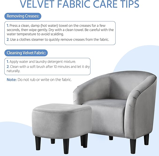 Yaheetech Accent Chair with Ottoman Set, Modern Upholstered Soft Barrel Chair with Footstool, Comfy Fabric Armchair and Footrest for Living Room/Bedroom/Reading Room/Guestroom, Gray