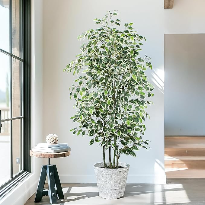 Artificial Ficus Tree，6ft Tall Silk Ficus Tree for Home Decor Indoor & Outdoor Fake Plant Suitable for Living Room,R1802PCS