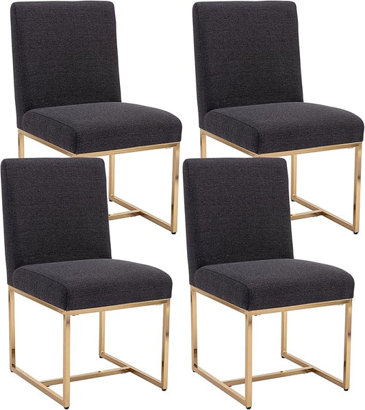 VESCASA Linen Upholstered Dining Chairs Set of 4, Mid Century Modern Padded Chair with Gold Metal Frame for Restaurant, Dining Room, Kitchen, Charcoal