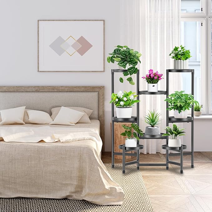 8 Tier Metal Plant Stands, Heavy Duty Flower Pot Stands for Multiple Plant, Anti-Rust Iron Plant Pot Shelf, Decoration Racks for Home Indoor and Outdoor (Black)