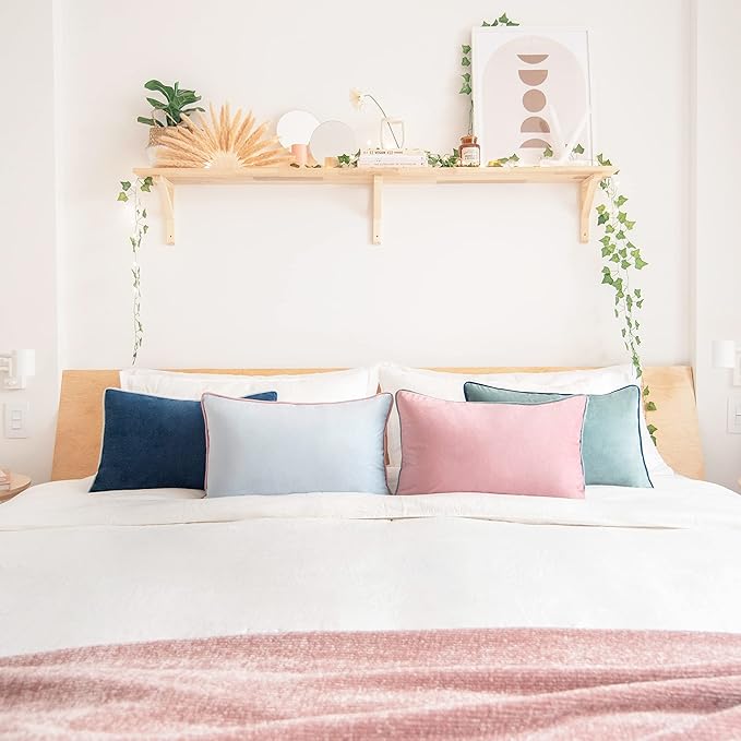 MONDAY MOOSE Decorative Throw Pillow Covers Cushion Cases, Set of 4 Soft Velvet Modern Double-Sided Designs, Mix and Match for Home Decor, Pillow Inserts Not Included (12x20 inch, Pink/Blue)