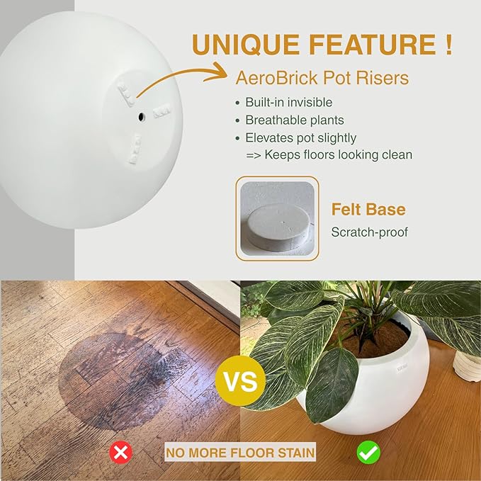 7.7" H x 22" D Round Bowl Fiberstone Planter for Succulent and Lotus, Drainage Hole, Weather Resistant for Indoor and Outdoor Use, Included 2 Extra Coco Mats (White, 19.9" Pot Opening)