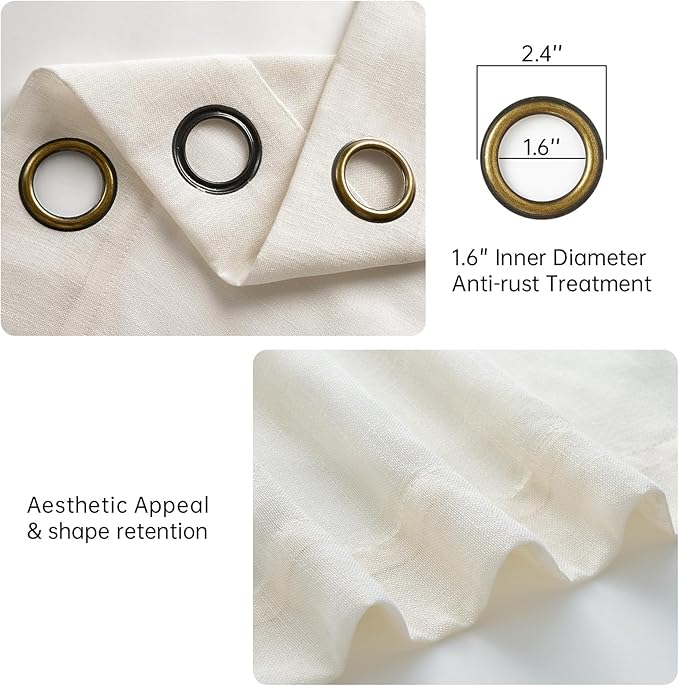 Topfinel 96 Inches Long Farmhouse Linen Curtains for Living Room Grommet Sheer Pleated Curtains for Bedroom Dining Room 96 Length 2 Panel Set Birch Cream Colored(Ivory/Off White) 52"x96"