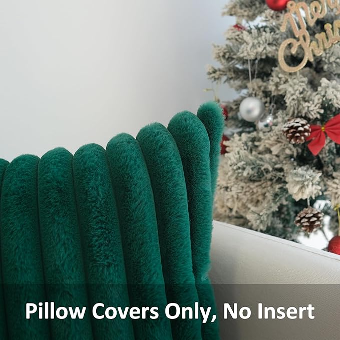 JOJUSIS Pack of 2 Faux Fur Plush Decorative Throw Pillow Covers Couch Cushion Case Soft Pillowcases (Dark Green, 20 x 20-Inch)