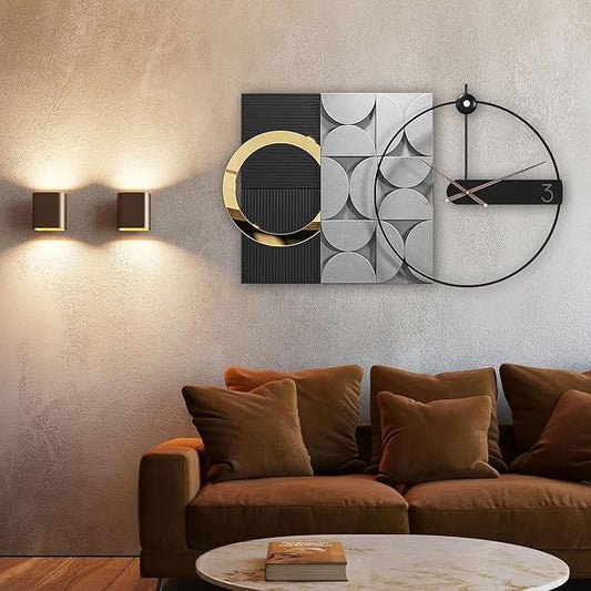 Wall Clock Large Oversized 30 Inch - Modern Nordic Style Black Metal, Battery Operated Silent Non-Ticking Decorative Clock for Living Room Bedroom Office