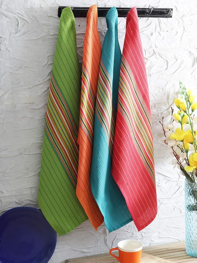 DG Collections 100% Cotton Salsa Kitchen Towels – 4 Pack, Super Absorbent Dish Towels, 16x28 Inch, Lint-Free, Durable Weave – Reusable Kitchen Cleaning Cloths for Home & Restaurants